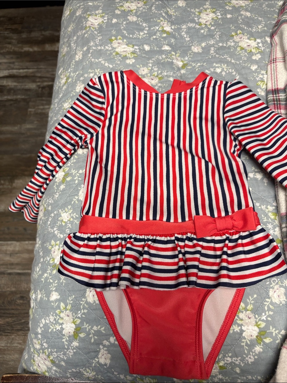 Cat & Jack Red, White & Navy Striped Toddler Swimsuit